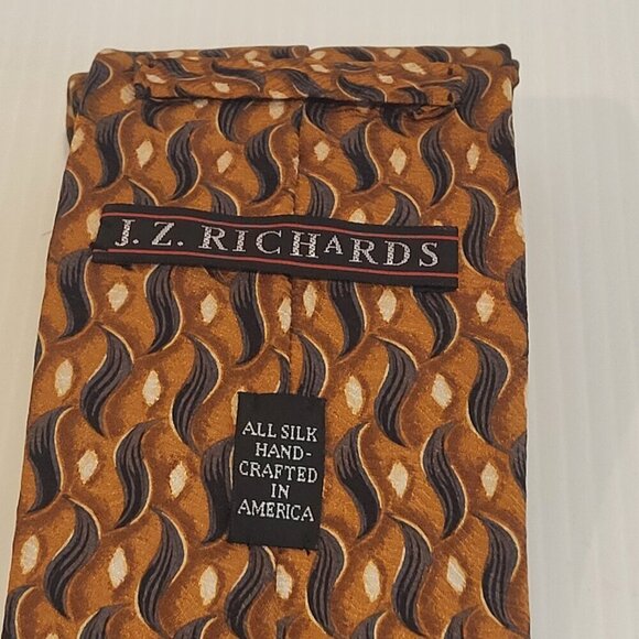 JZ Richards Silk Tie Premium Orange & Dark Blue Paisley USA Classic 3 3/4" x 58" - Picture 3 of 8